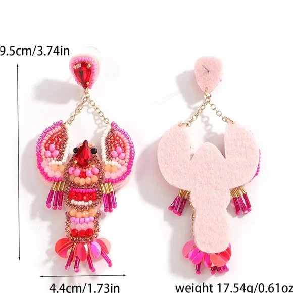 Pink Beaded Lobster Earrings - Picture 2 of 3